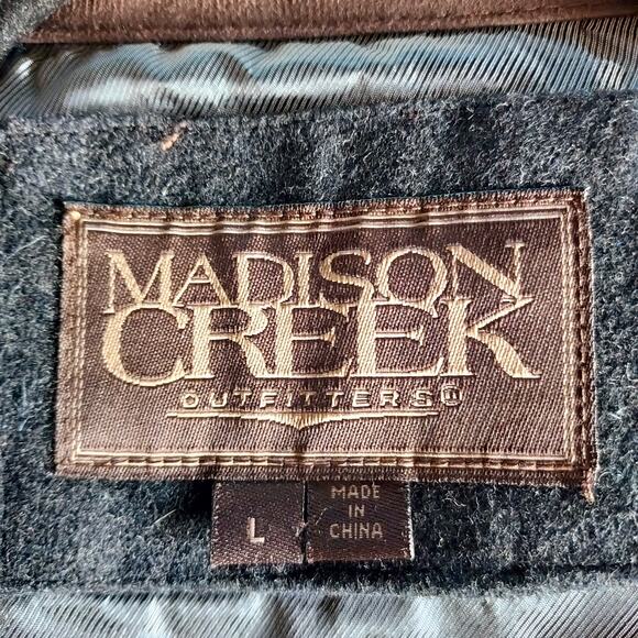 Madison Creek Outfitters Charcoal Gray Wool Vest Leather Trim Nickel Buttons LG - Picture 6 of 9